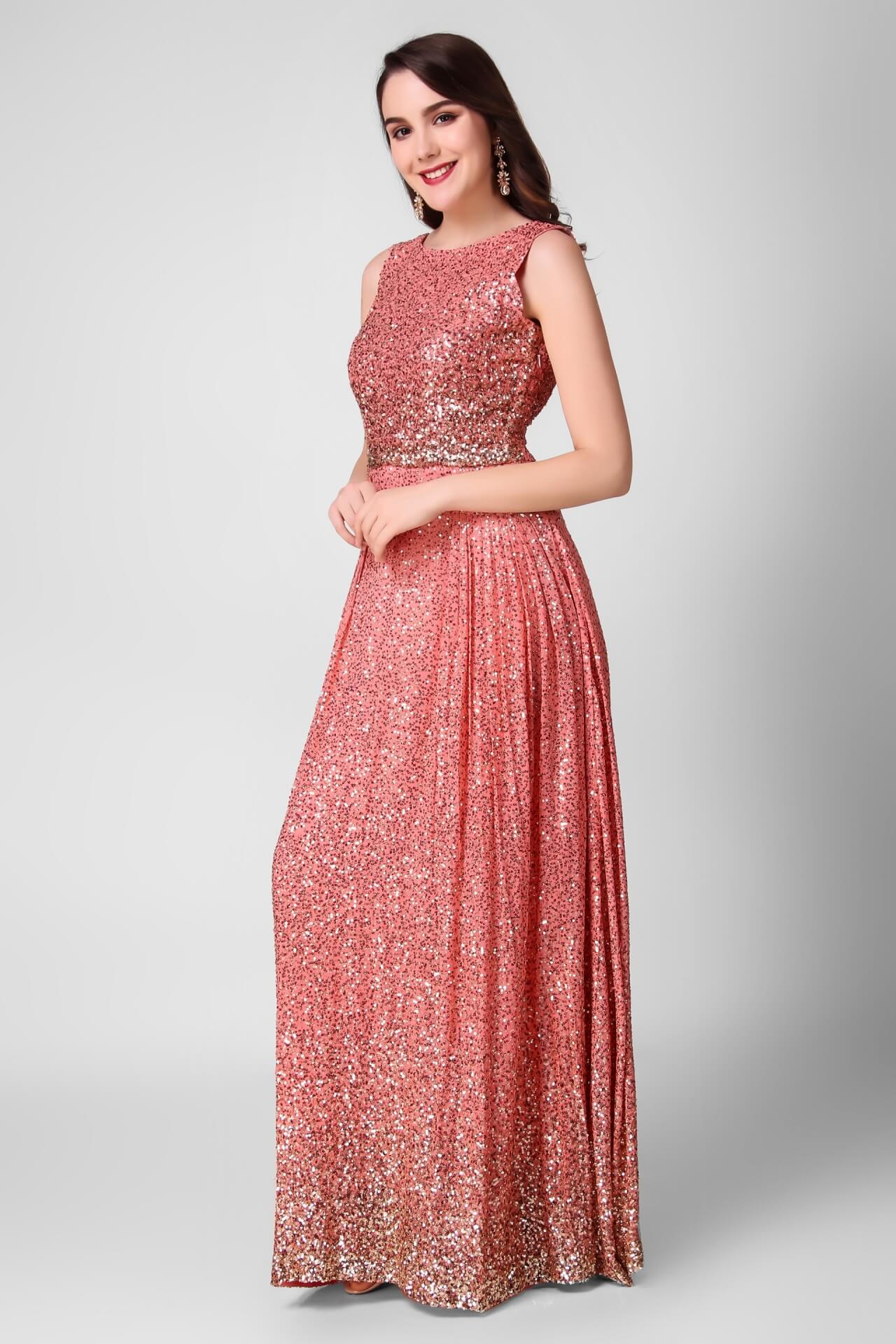 Peach Sequins Stylish Gown | Ghera By Neera & Arushi