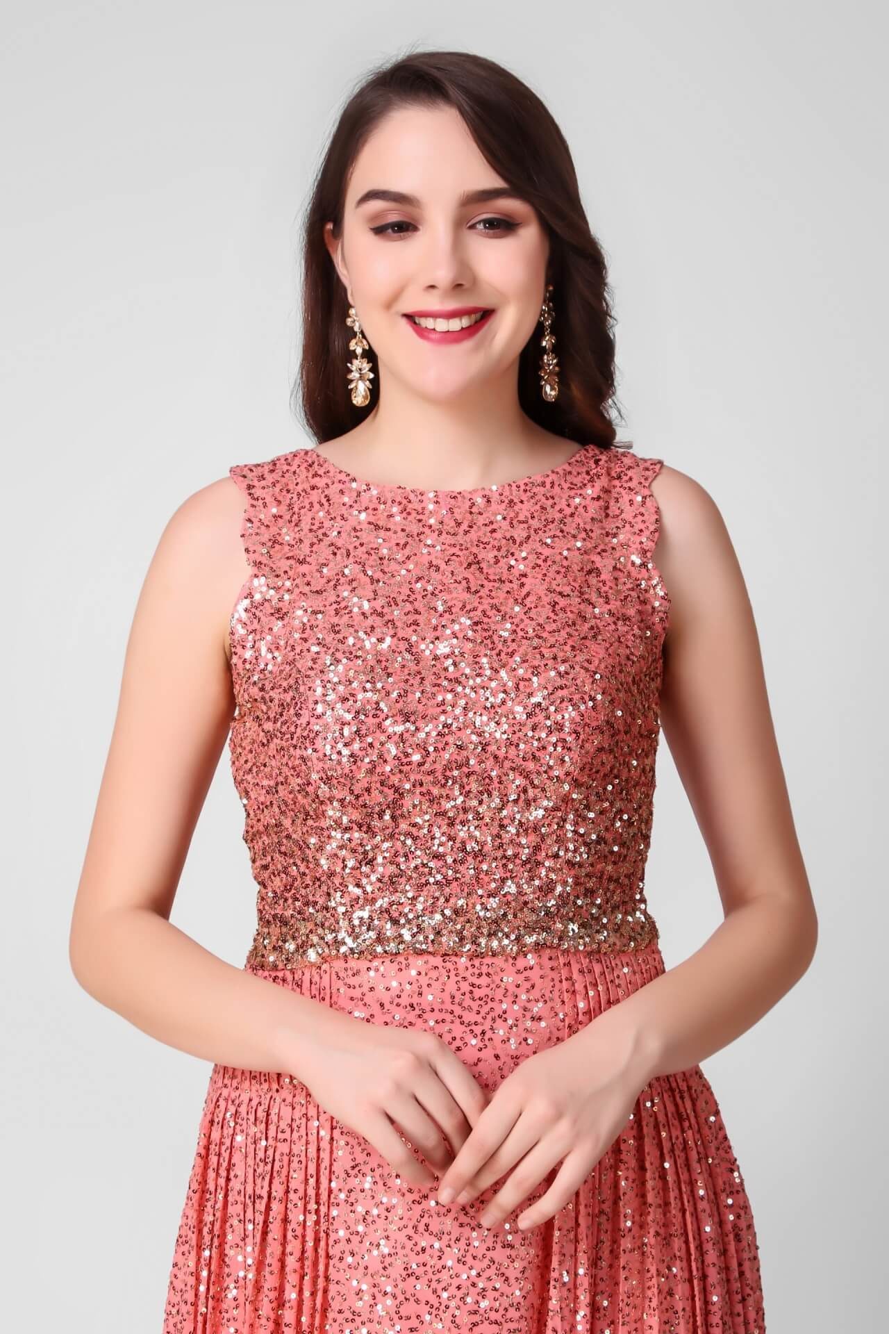 Peach Sequins Stylish Gown