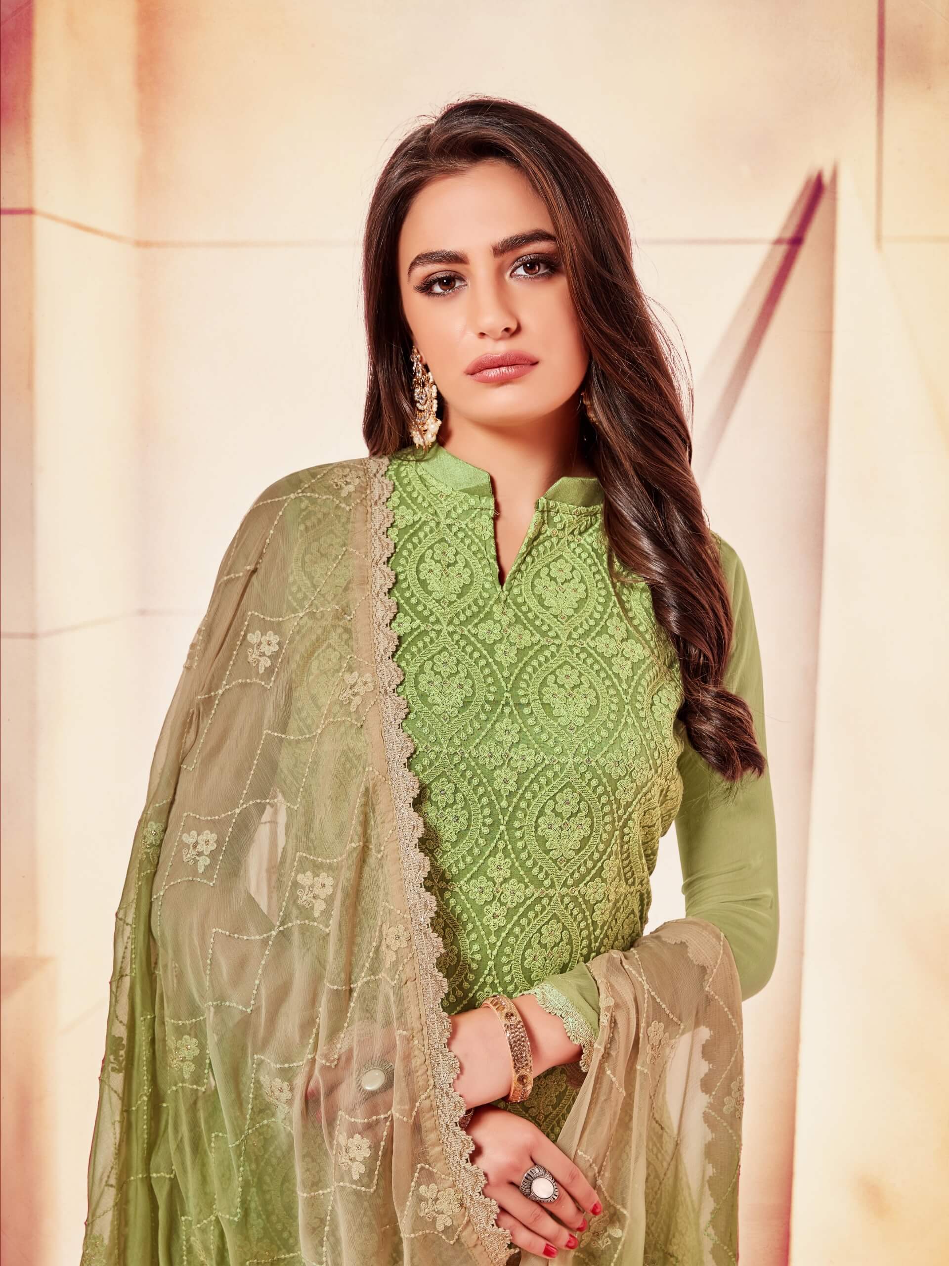 Dark Green Georgette Embroidered Sharara Suit For Mehndi LSTV125320