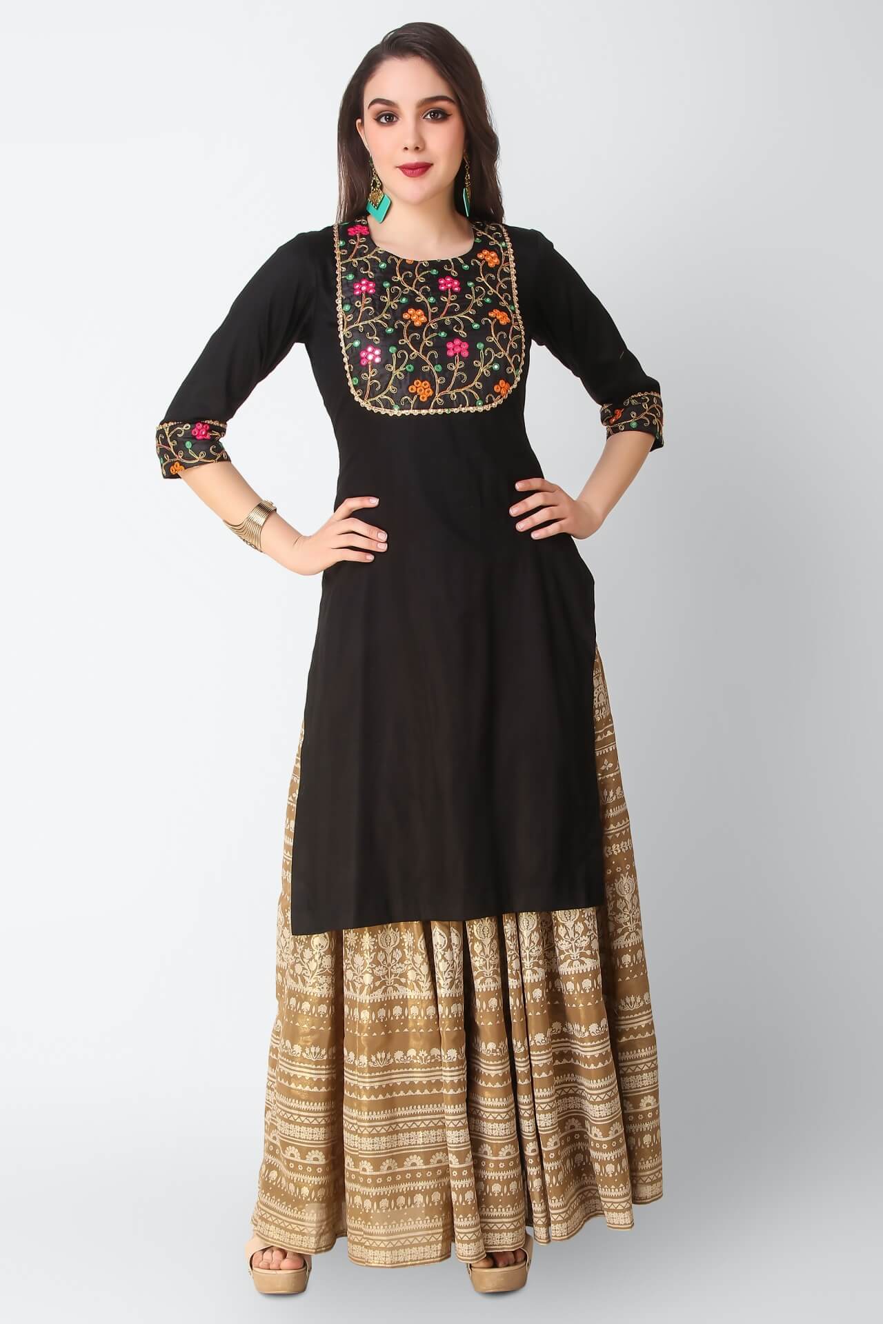 Black Kurti With Resham Dori And Mirror Work