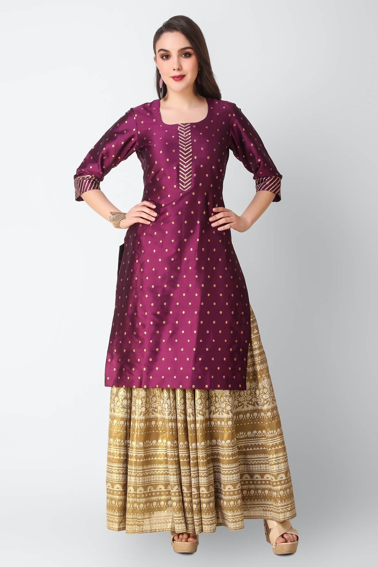 Womens Ethnic Banarasi Silk Woven Designed Stitched Kurti with Silk  Dupatta